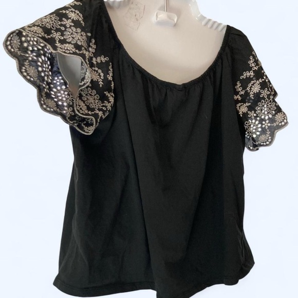 Black and white Detailed floral off the shoulder short sleeve blouse H&M XS - Picture 2 of 4